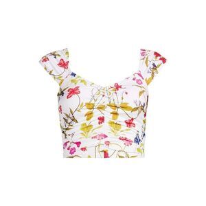 Land's End plus reg Ruched cap sleeve bikini top white meadow floral print Var